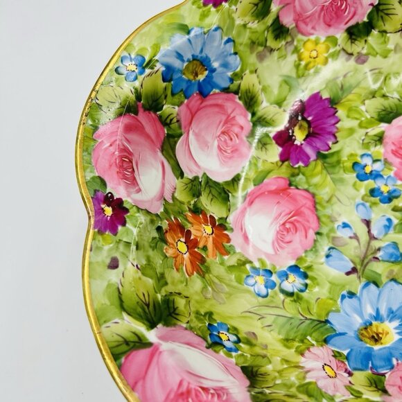 Japanese Nippon Porcelain Bowl Hand Painted Floral Decorations Gold Trim Antique - Picture 4 of 9